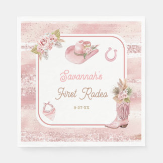 Pink Boho First Rodeo 1st Birthday Napkin