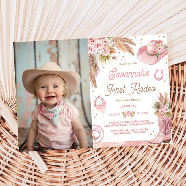 Pink Boho First Rodeo 1st Birthday Photo Invitation (Pink Boho First Rodeo 1st Birthday Photo Invitation
)