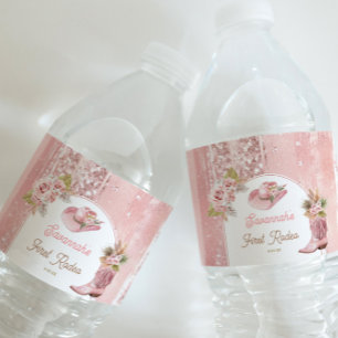 Pink Boho First Rodeo 1st Birthday Water Bottle Label
