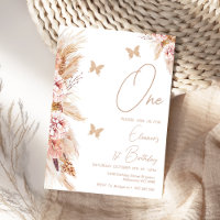 Pink Boho Floral And Butterflies 1st Birthday