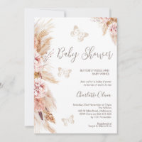 Pink Boho Floral And Butterflies Baby Shower