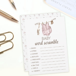 Pink boho floral baby shower word scramble advice card
