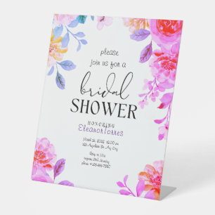 Pink boho floral bridal shower invitation pedestal sign