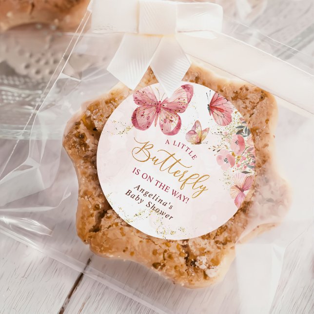 Pink Boho Floral Butterfly Baby Shower Classic Round Sticker (Creator Uploaded)
