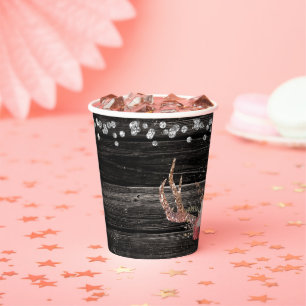 Pink Boho Floral Deer Antlers Rustic Glam Paper Cups