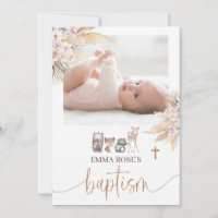 Pink Boho Floral Gold Calligraphy Baptism 
