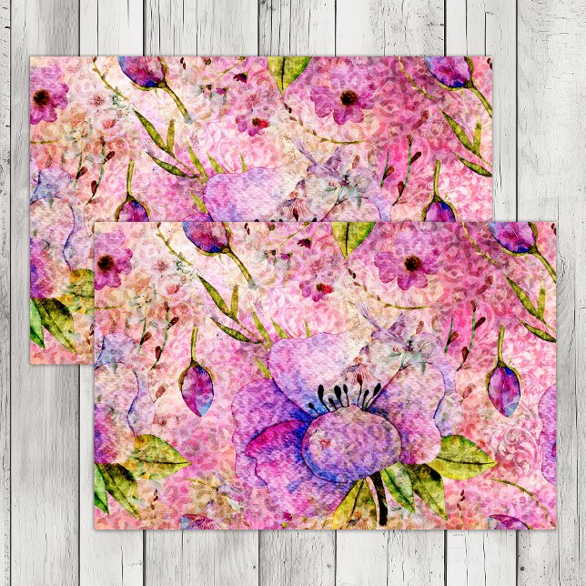 PINK BOHO FLORAL GRUNGE DECOUPAGE TISSUE PAPER (PINK BOHO FLORAL GRUNGE DECOUPAGE TISSUE PAPER)