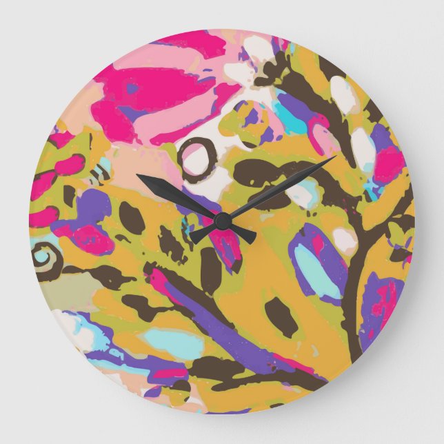 Pink Boho Floral I Large Clock (Front)