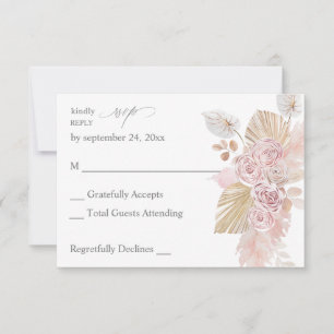 Pink Boho Floral no Meal RSVP Card