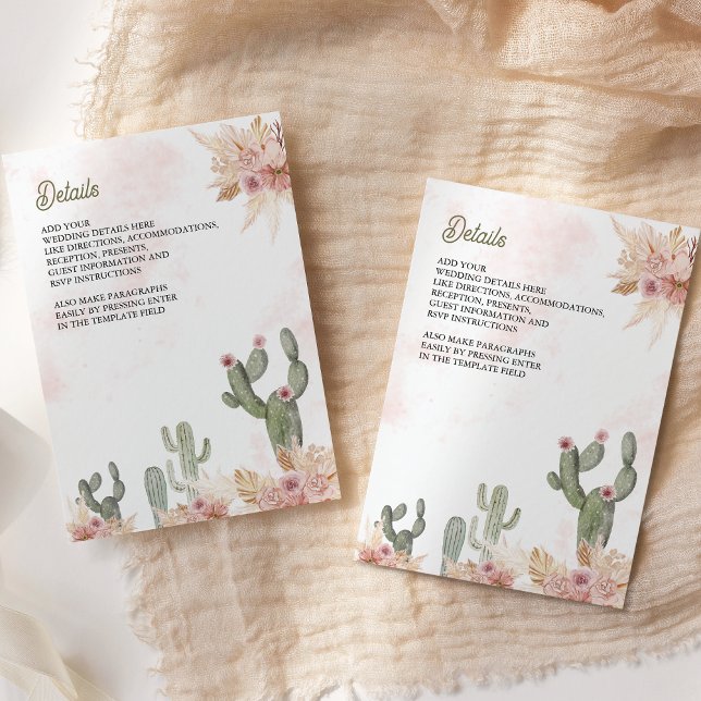 Pink Boho Floral Pampas Cactus Wedding Details Enclosure Card (Creator Uploaded)
