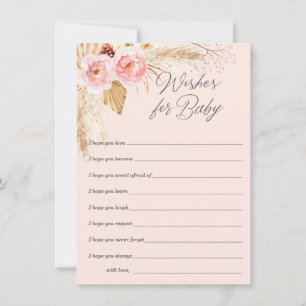 Pink boho floral pampas grass wishes for baby girl advice card
