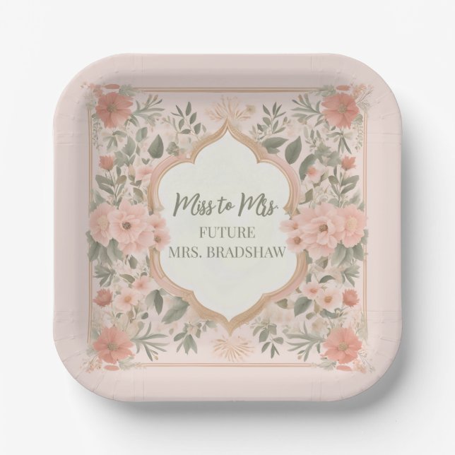 Pink Boho Floral Paper Plate (Front)