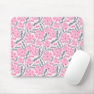 Pink Boho Floral Pattern Mouse Pad