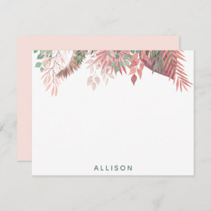 Pink Boho Floral Personalised Flat Note Card