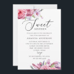 Pink boho floral Sweet 16. Garden 16th birthday Invitation<br><div class="desc">Watercolor pink floral feathers Sweet 16 birthday invitation with elegant script. Suitable for boho botanical garden party theme.</div>