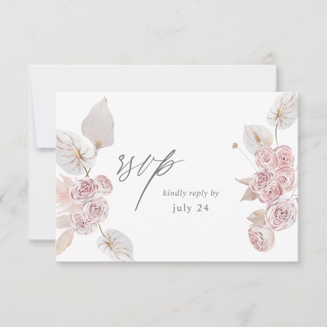 Pink Boho Floral w Meal RSVP 2 Card (Front)