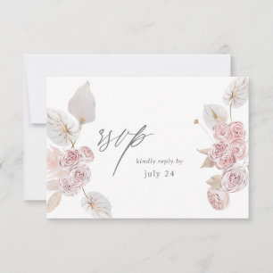 Pink Boho Floral w Meal RSVP 2 Card