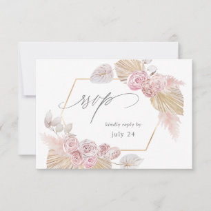Pink Boho Floral w Meal RSVP Card