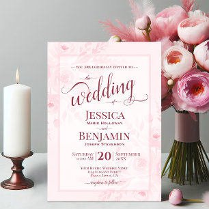 Pink Boho Floral Watercolor Stylish Script Wedding Invitation