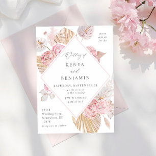 Pink Boho Floral Wedding Invitation
