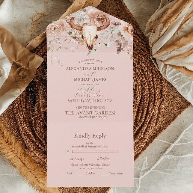Pink Boho Floral Western Wedding All In One Invitation (Creator Uploaded)