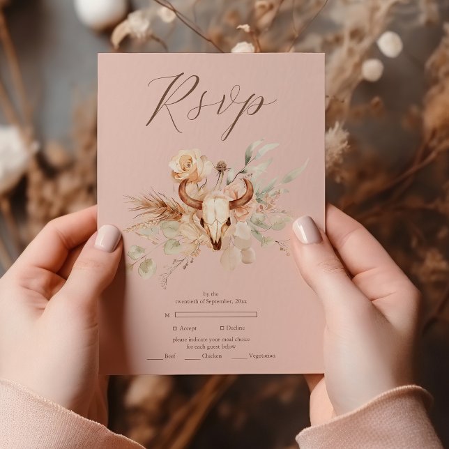 Pink Boho Floral Western Wedding RSVP Card (Creator Uploaded)