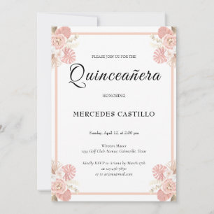 Pink Boho Floral Wreath Quinceañera Invitation