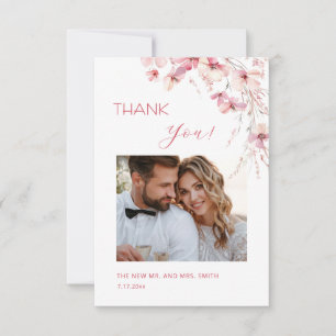 Pink Boho Flowers Thank You Card
