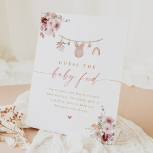Pink Boho Guess the Baby Food Baby Shower Pedestal Sign