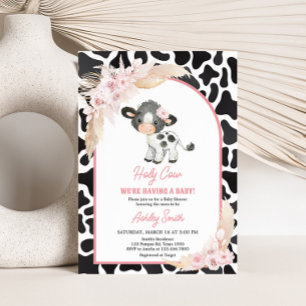 Pink Boho Highland Cow Baby Shower Invitation