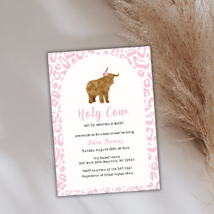 Pink Boho Holy Cow Highland Cow Girl Baby Shower  Invitation