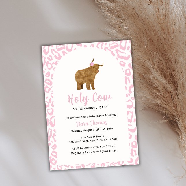 Pink Boho Holy Cow Highland Cow Girl Baby Shower  Invitation (Pink Boho Holy Cow Highland Cow Girl Baby Shower Invitation)