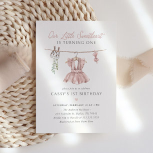 Pink Boho Little Sweetheart Valentines Birthday Invitation