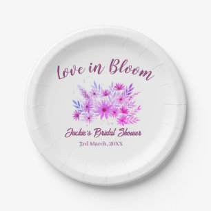 pink boho love in Bloom bridal shower name retro Paper Plate