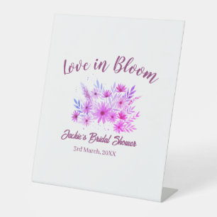 pink  boho love in Bloom bridal shower name retro Pedestal Sign