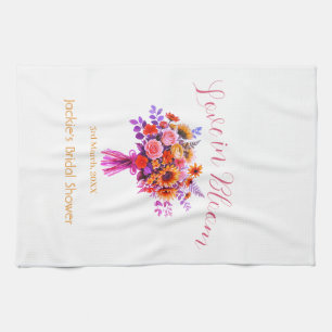 pink  boho love in Bloom bridal shower name retro Tea Towel