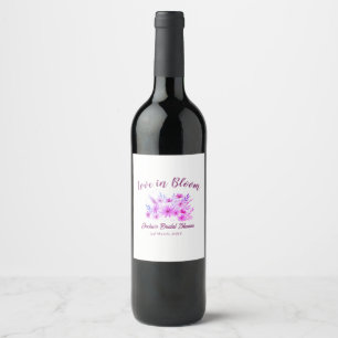 pink boho love in Bloom bridal shower name retro Wine Label