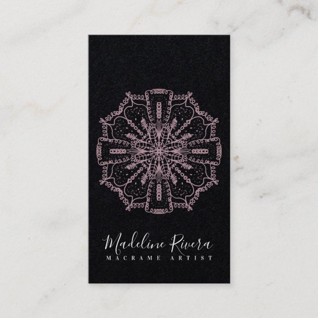 Pink Boho Mandala Yoga Macrame Business Card (Front)