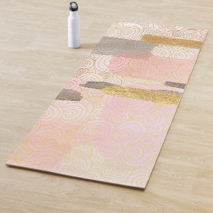 Pink Boho meditation yoga mat with golden stripes