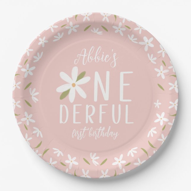 Pink Boho Onederful First Birthday Plate (Front)
