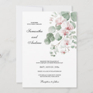 Pink Boho Orchid Themed Wedding Invitation