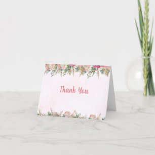 Pink Boho Pampas Grass Bridal Shower Thank You Card