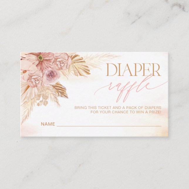 Pink Boho Pampas Grass Diaper Raffle Tickets Game Enclosure Card (Front)