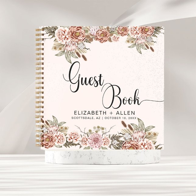 Pink Boho Personalised Floral Wedding Guest Book (Creator Uploaded)