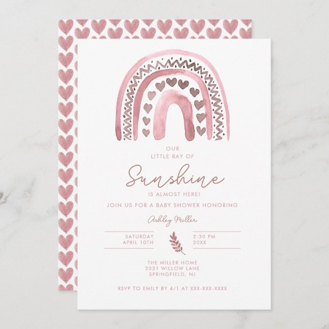 Pink Boho Rainbow Baby Shower Invitation (Front/Back)