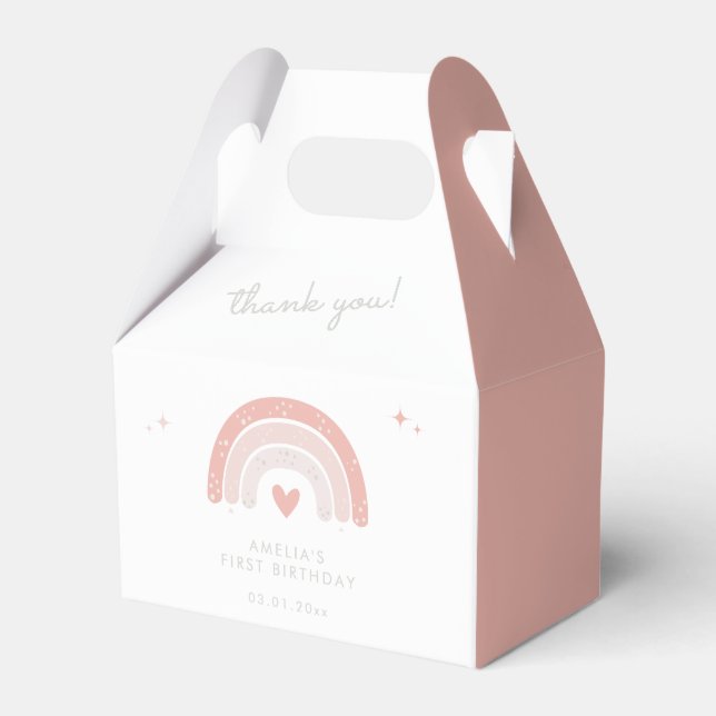 Pink Boho Rainbow Cute 1st Birthday Party Favour Box (Front Side)