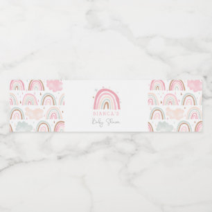 Pink Boho Rainbow Girl Baby Shower Water Bottle Label