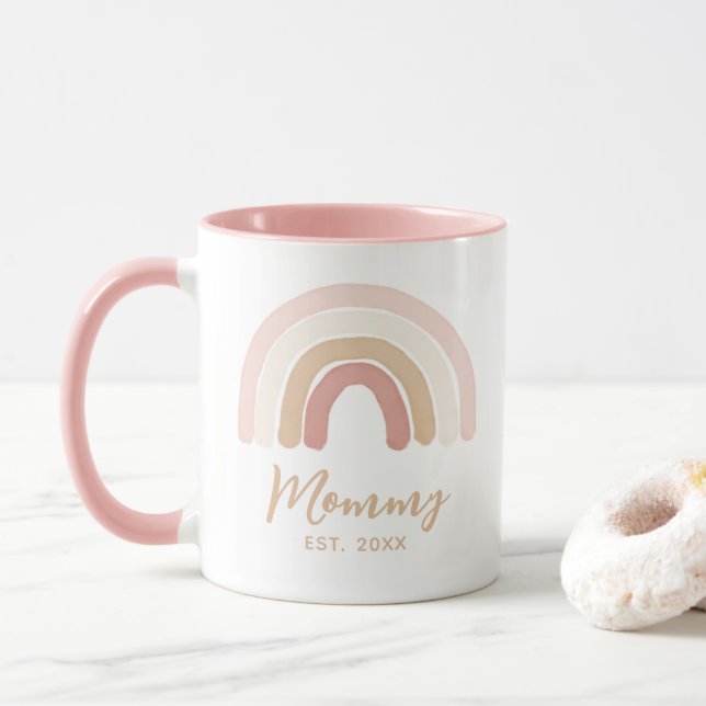 Pink Boho Rainbow Mummy Established Mother's Day Mug (With Donut)