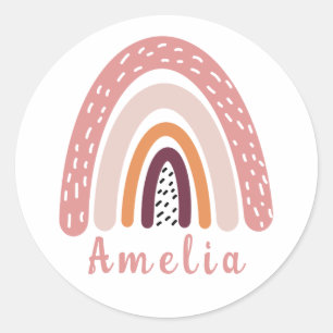 Pink Boho Rainbow with Personalised Name  Classic Round Sticker