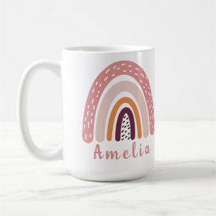 Pink Boho Rainbow with Personalised Name Coffee Mug